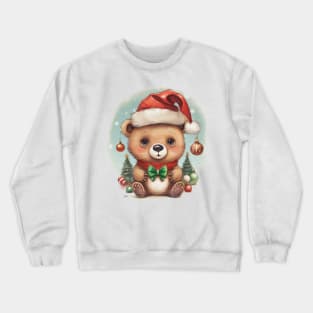 cute little bear cub wearing a santa hat Crewneck Sweatshirt